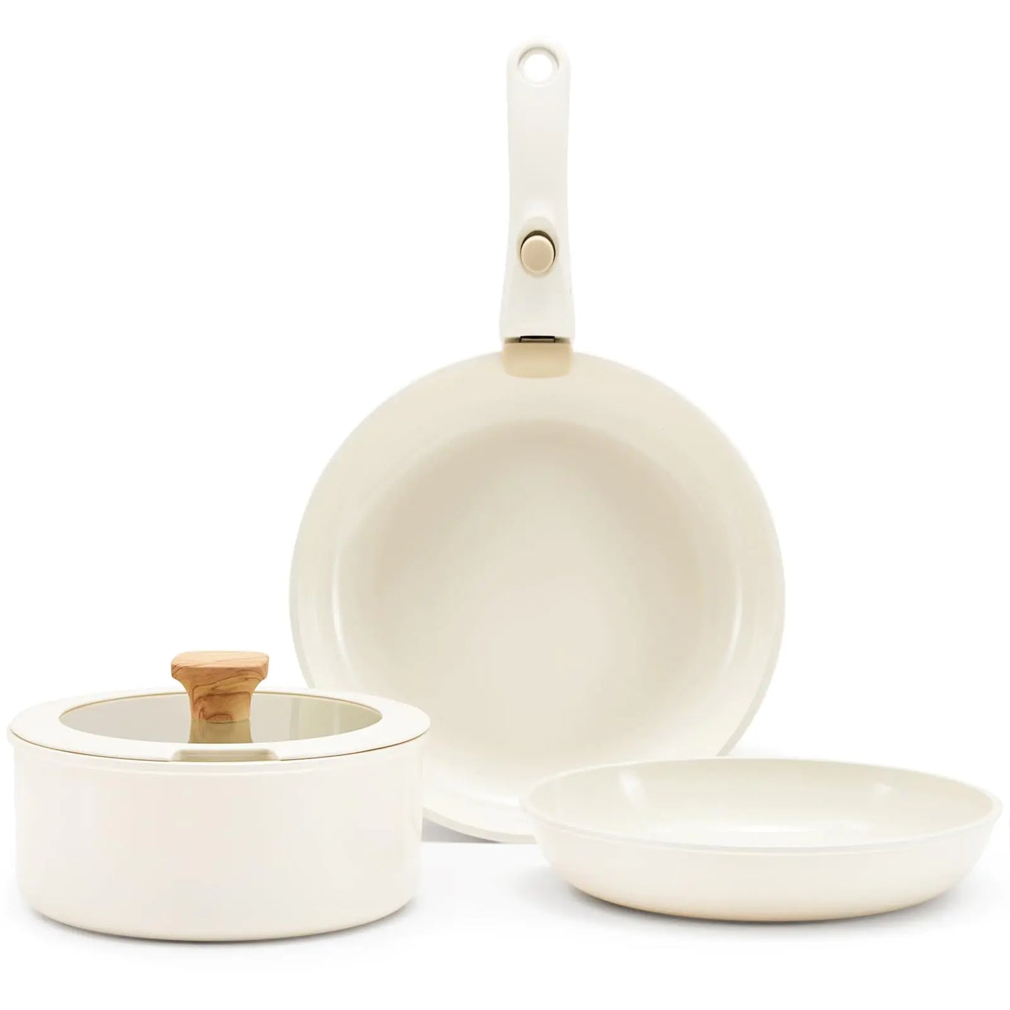 Hausfrau white pots and pans set removable handle non stick detachable handle ceramic cookware set kitchen cooking oven dishwasher safe NO PFAS NO PTFE